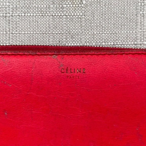 Celine Women Clutch Wallet Card Holder Red/Gray Genuine Leather Zip Around Purse - Picture 2 of 12